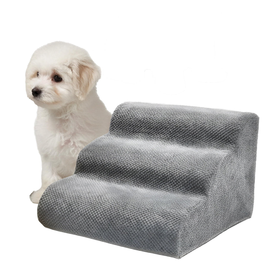 Relaxdays Hundetreppe, 3 Stufen, HxBxT: 35 x 35 x 56 cm, rutschfest, Stoffbezug, Haustiertreppe Bett
