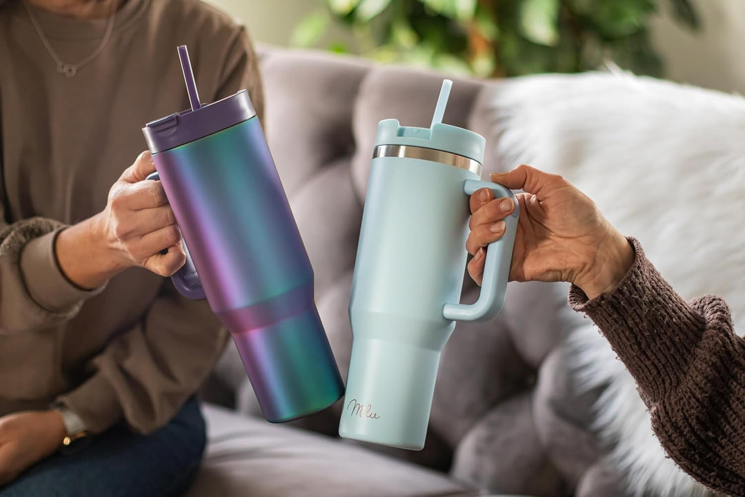 Milu Thermobecher 1,2L mit Strohhalm und Henkel 48h Eis/24h kalt/12h heiss Edelstahl Tumbler 40oz mi