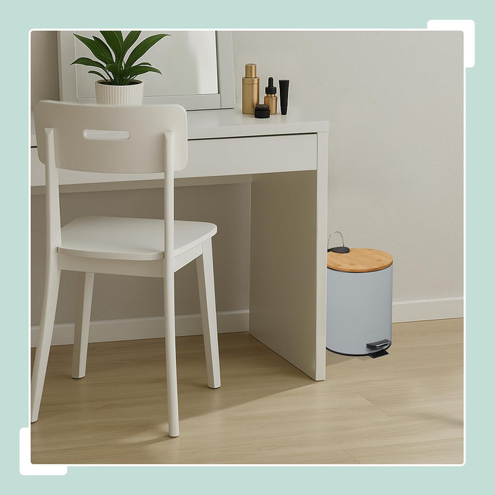 Relaxdays Kosmetikeimer 5 L, Absenkautomatik, Inneneimer entnehmbar, Badmülleimer, Metall, Bambus, m