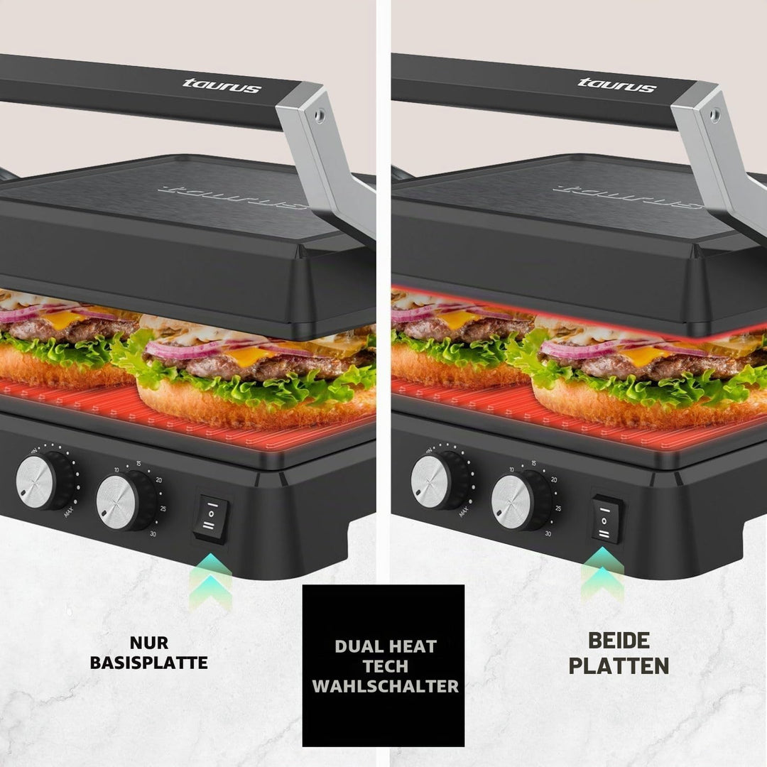 Taurus - Kontaktgrill Bistro 2600W | 2-in-1 Grill & Plancha | 29x23 cm | Stair System Höhenverstellu