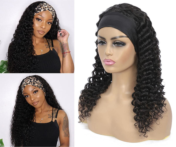 IFLY Headband Wig Locken Perücke Frauen Echthaar Deep Curly Human Hair Wig for Black Woman Haarverlä