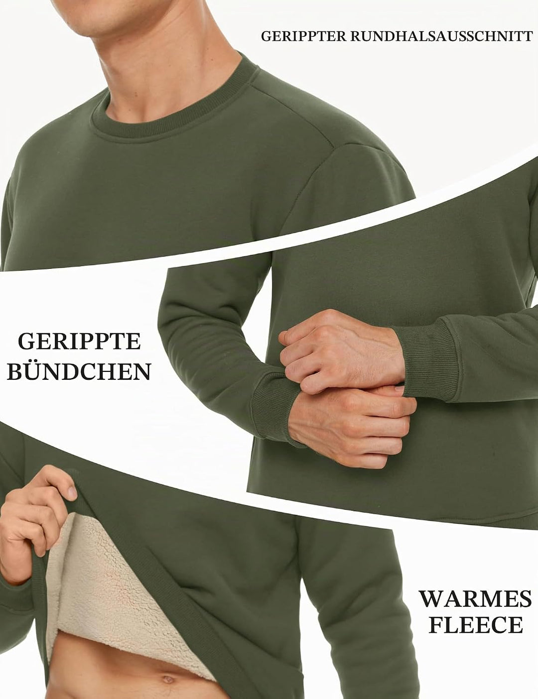 TACVASEN Herren Warme Fleece Pullover Sweatshirts Winter Langarm Shirts mit Fleecefutter S Armee Grü