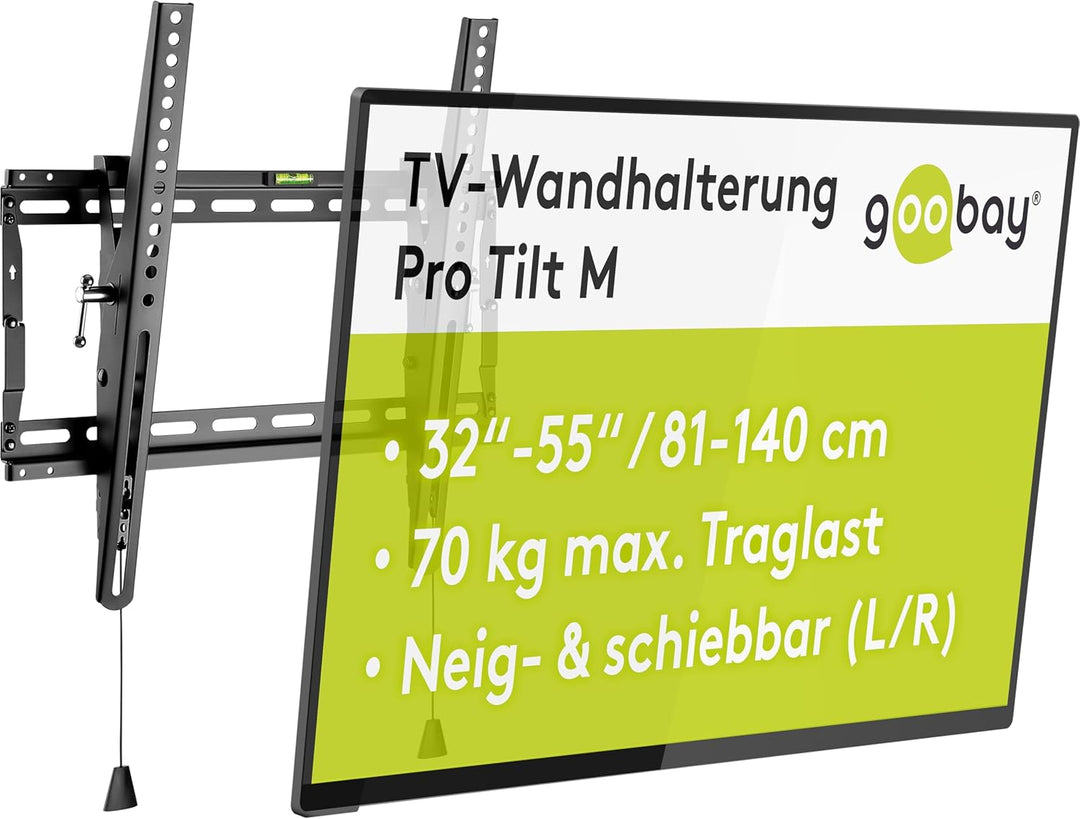 goobay TV-Wandhalterung neigbar 32–55 Zoll, VESA 400x400, bis 70 kg, Click-System – Pro TILT M – 499