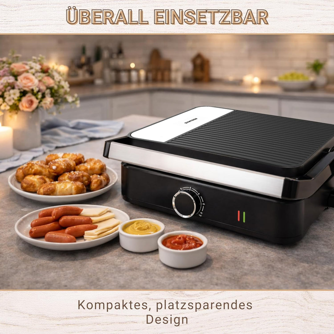 Syntrox Brezel Nugget Kombigerät Multifunktionsmaker mit Wechselplatten, Kontaktgrill Edelstahl, Mul