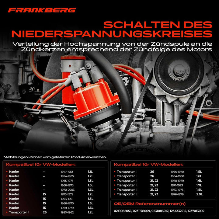 Frankberg Zündverteiler Verteiler Kompatibel mit Kaefer 15 1954-2003 Transporter I 21 23 22 24 25 26