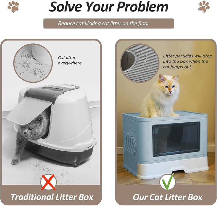 Faltbare Katzentoilette für Kätzchen mit Deckel, geschlossene Katzentoilette, selbstreinigende Katze