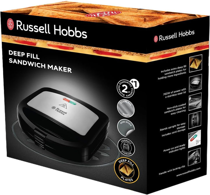 Russell Hobbs Sandwichmaker [Antihaftbeschichtete & extra tiefe Platten] Sandwichtoaster (Ideal für