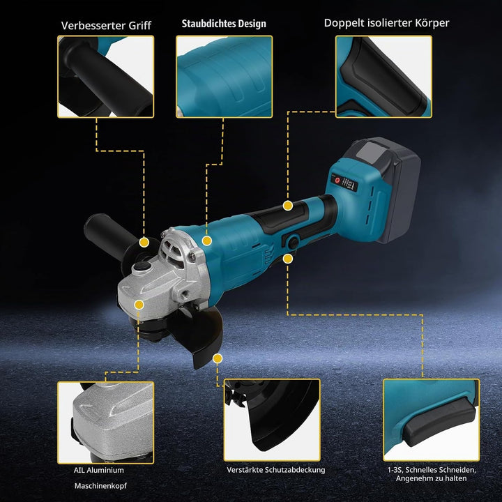Akku Winkelschleifer Kompatibel mit Makita 18V Lithium-Akku, Bürstenloser Elektro Winkelschleifer mi