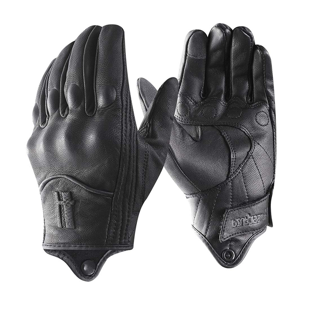 Harssidanzar Herren Vollfinger Ziegenleder Leder Touchscreen Motorradhandschuhe GM028E XS Schwarz(ak