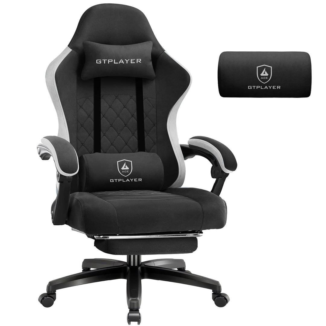 GTPLAYER Gaming Stuhl Stoff, Gaming Sessel mit Taschenfederkissen, ergonomischer Drehstuhl, Gamer St