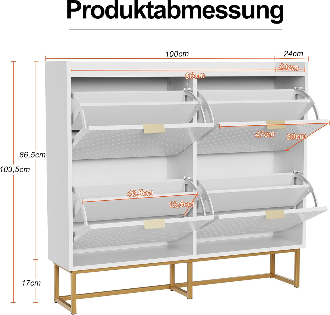 UEV Schuhschrank mit 4 Klappen Schmal,Freistehendes Schuhregal mit Kippschutz, Schuhkommode mit vers