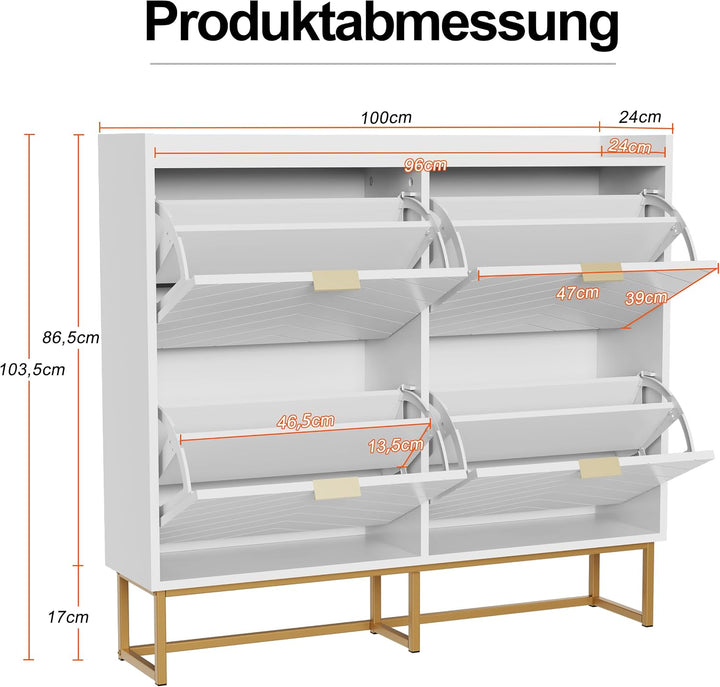 UEV Schuhschrank mit 4 Klappen Schmal,Freistehendes Schuhregal mit Kippschutz, Schuhkommode mit vers