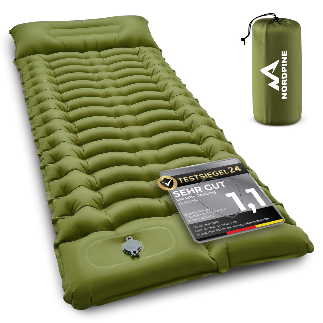 NEOLYMP NORDPINE Isomatte Camping - Integrierte Fusspumpe, Aufblasbar, 10 cm Dick - 200x70 cm, Ultra