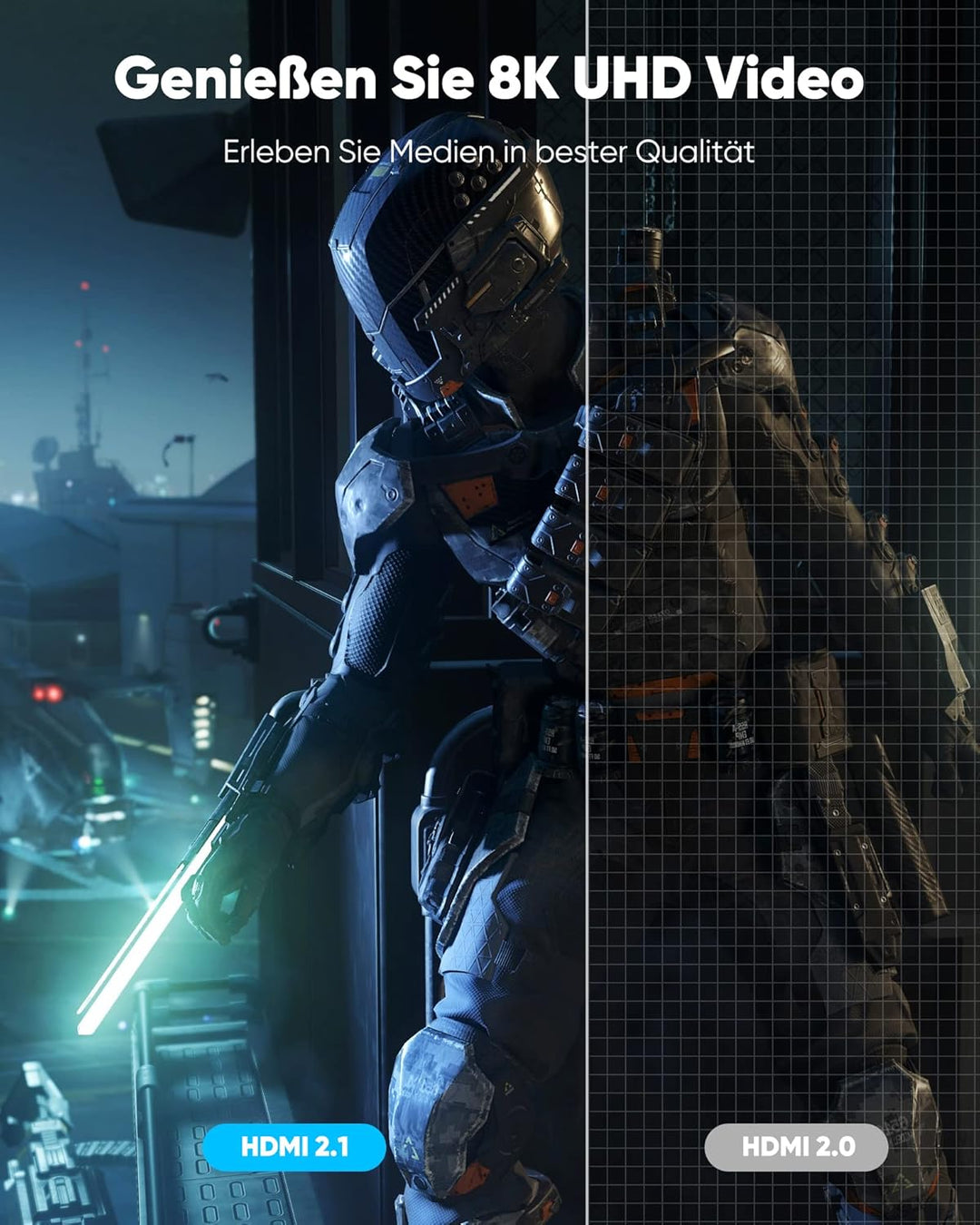 Highwings HDMI 2.1 Kabel 15m 8K,48Gbps Highspeed 8K@60Hz HDMI Kabel 4K@120Hz 7680P eARC HDCP 2.2&2.3
