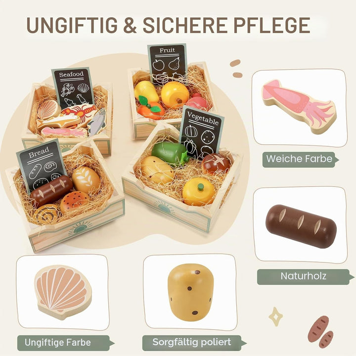 Lebensmittelgruppen, 36 Stück, Holzfutter zum Spielen, Küche, realistisches Spielen, Küchenzubehör m