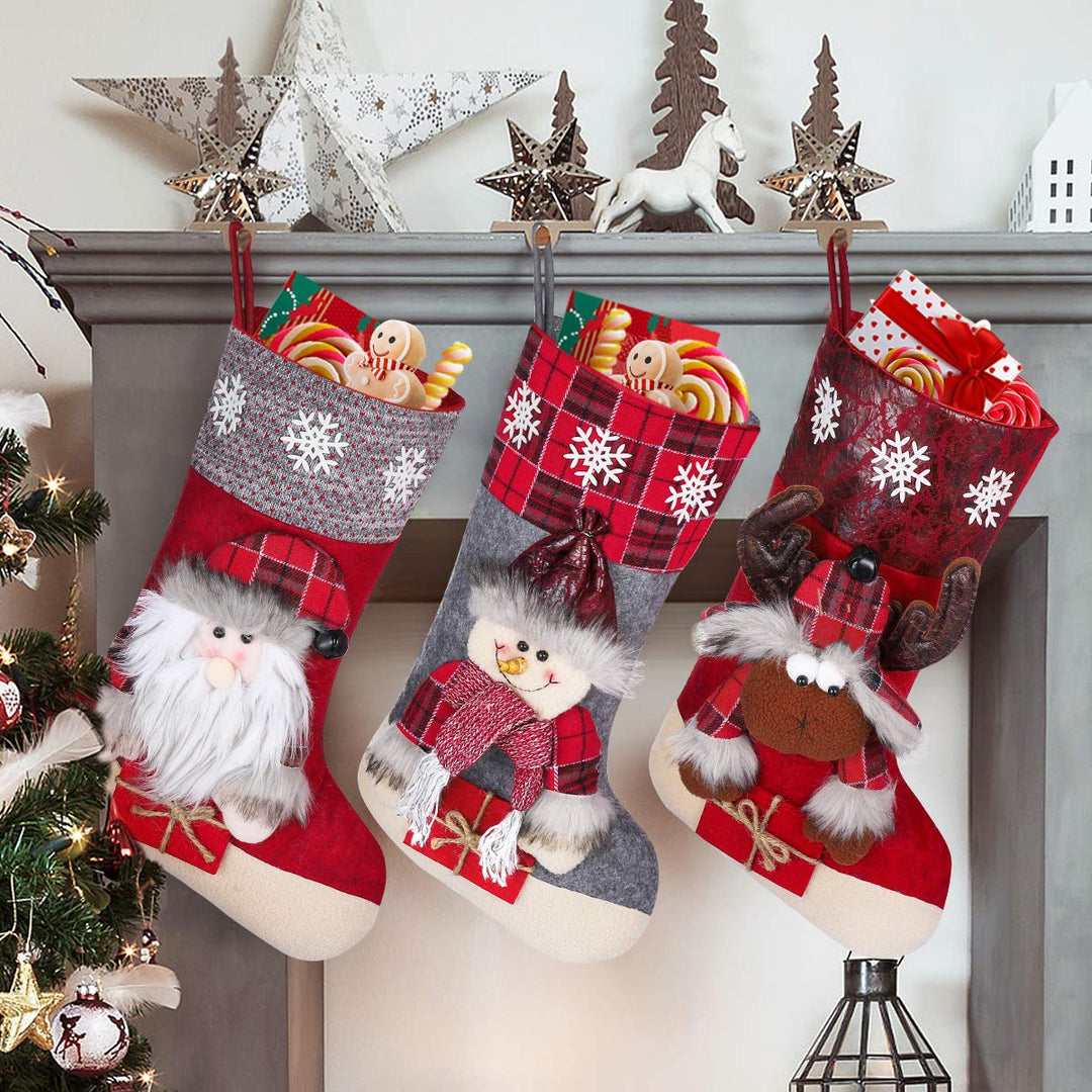 Toyvian Weihnachtsstrumpf 3Pcs 19.6" Grosse Grösse Weihnachtsstrumpf Schneemann Elch Santa Claus Wei
