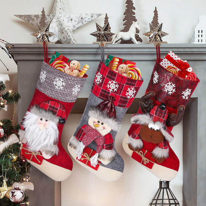 Toyvian Weihnachtsstrumpf 3Pcs 19.6" Grosse Grösse Weihnachtsstrumpf Schneemann Elch Santa Claus Wei