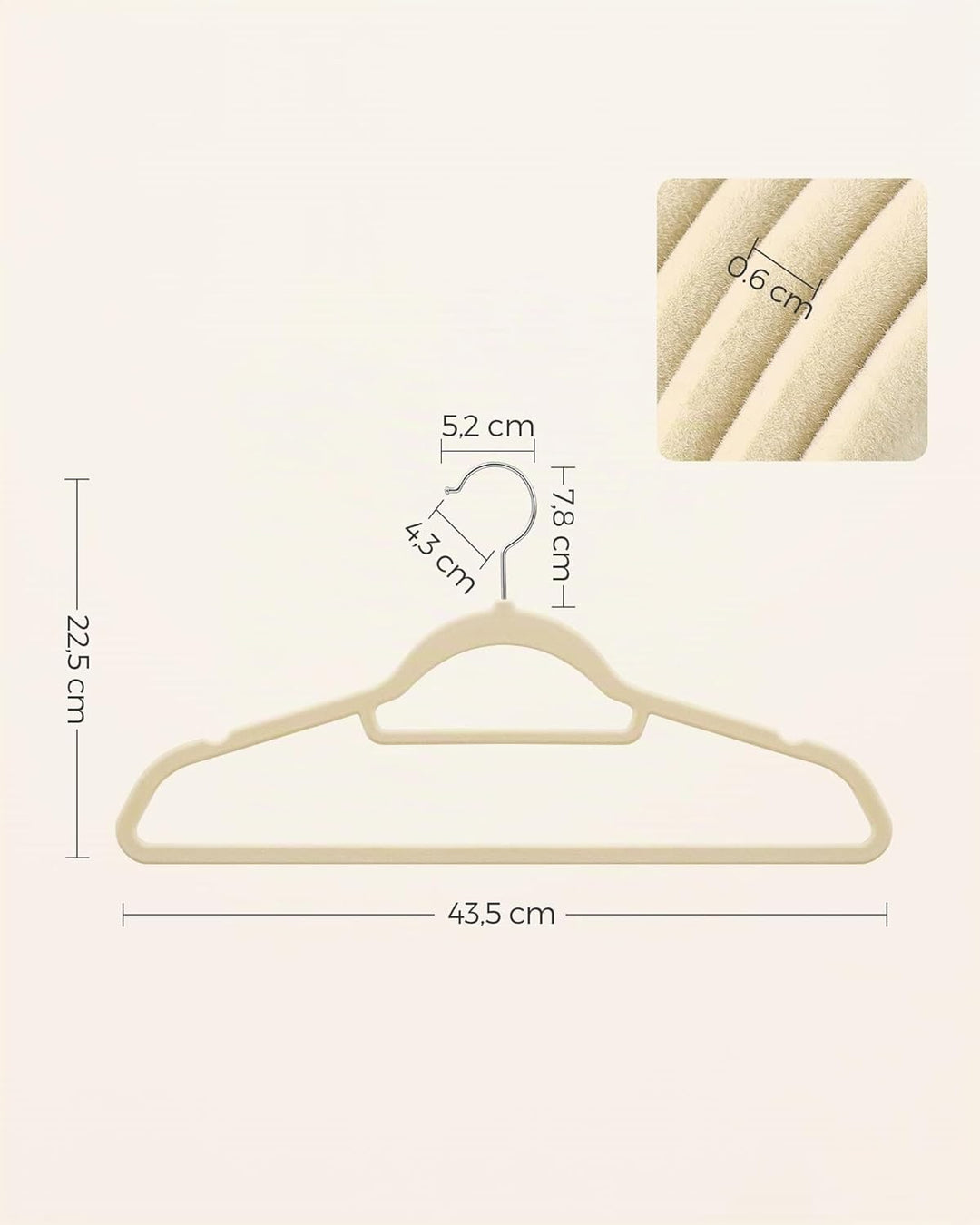 SONGMICS Kleiderbügel Samt, 20er Set, Bügel, rutschfest, kleine Stange für Krawatten, 360° drehbarer
