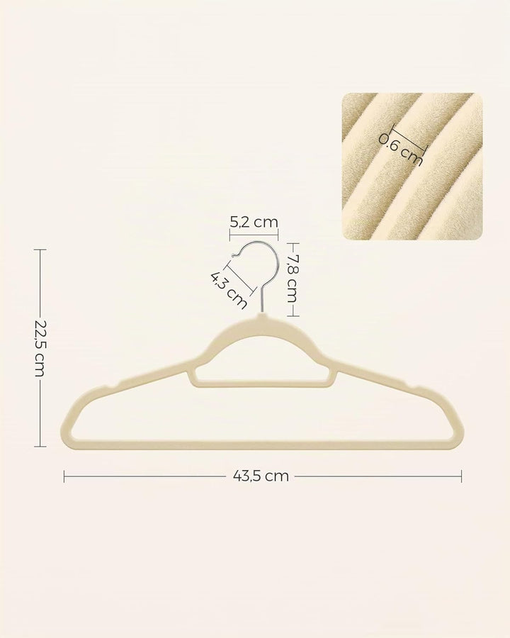 SONGMICS Kleiderbügel Samt, 20er Set, Bügel, rutschfest, kleine Stange für Krawatten, 360° drehbarer