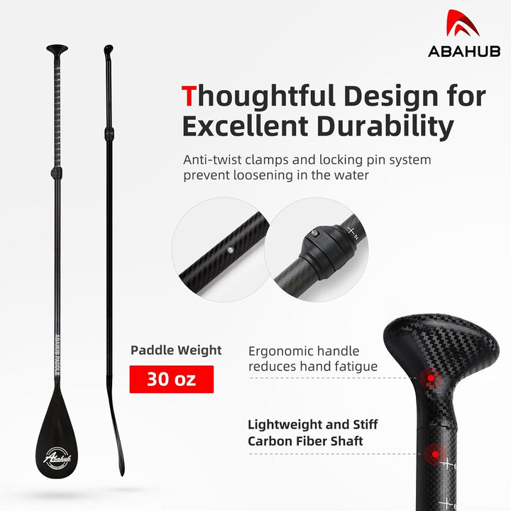 Abahub 3teilig Carbon SUP Paddel mit Paddeltasche Stand Up Teleskoppaddel 170-218cm Karbonschaft+Kun