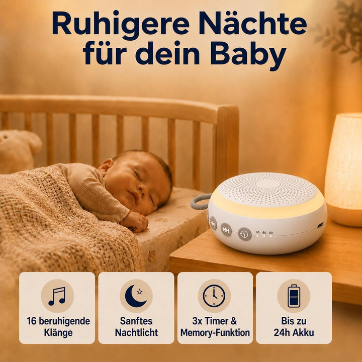 Baby Einschlafhilfe mit Nachtlicht - Tragbare White Noise Sound Maschine mit 16 beruhigenden Geräusc