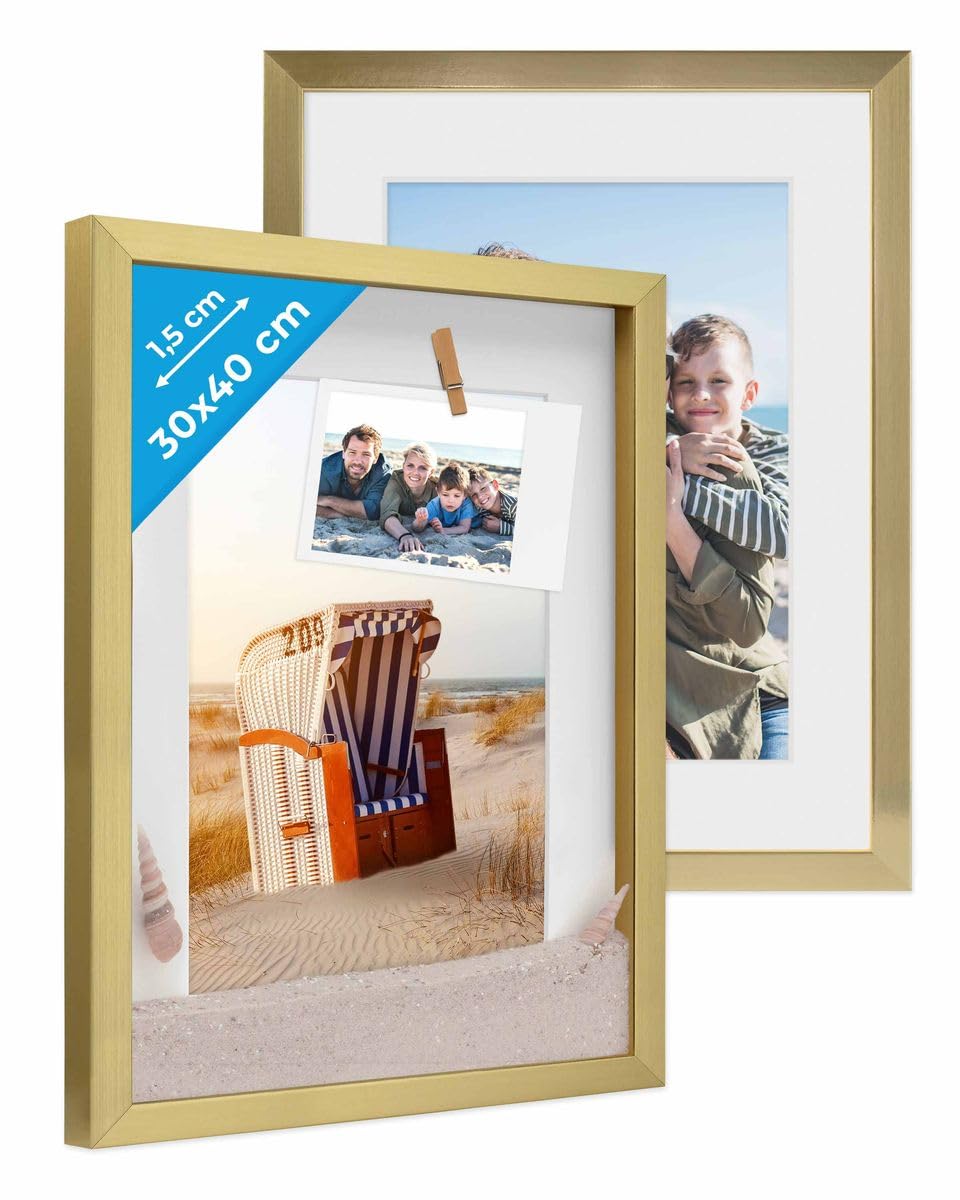 PHOTOLINI 3D-Bilderrahmen zum Befüllen 30x40 cm, Gold, Bilderrahmen tief mit Passepartout, 2er Set O