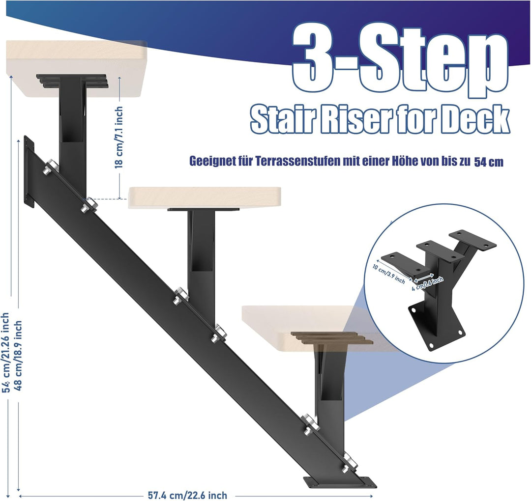 3 Stufen Metall Treppenwange mit Stahl-Setzstufe für Deckhöhe 48cm | Treppenstufen mit vorgebohrten