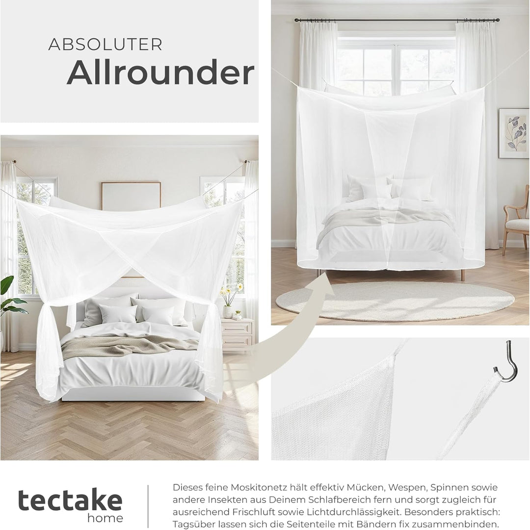 tectake® Moskitonetz Bett Mückenvorhang, Einzel- und Doppelbett, 220 x 220 x 210 cm, Mückenschutz Ca