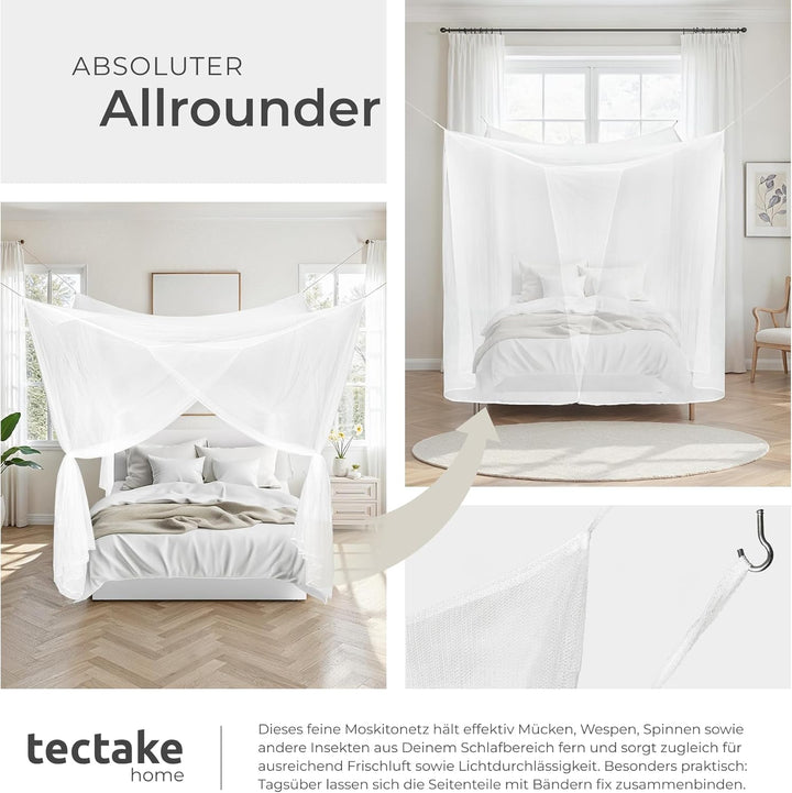 tectake® Moskitonetz Bett Mückenvorhang, Einzel- und Doppelbett, 220 x 220 x 210 cm, Mückenschutz Ca