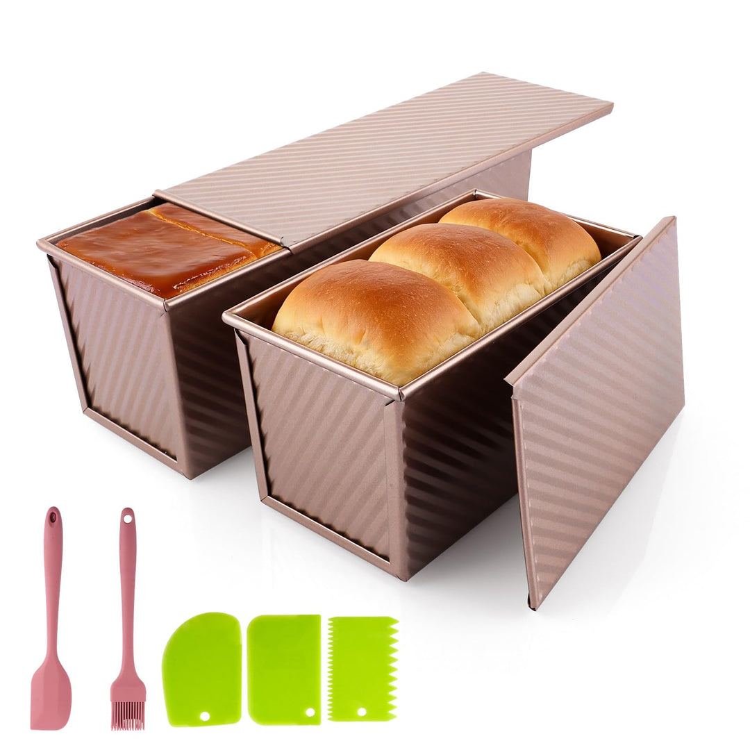 2 Stück Toastbrot Backform mit Deckel 1000g und 450g, Kastenform mit Deckel aus Kohlenstoffstahl, An