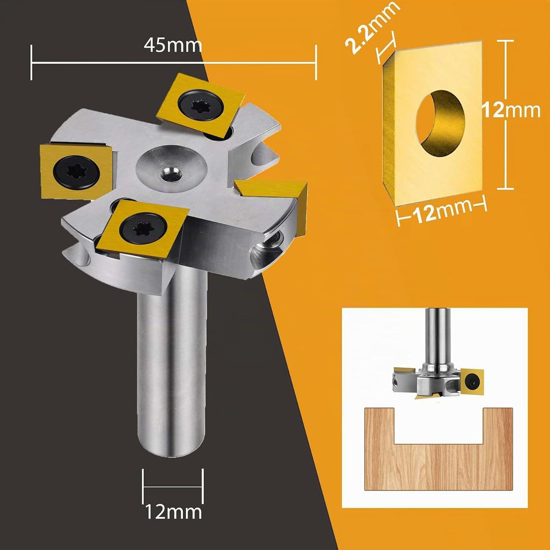 SpeTool Vernickelt Planfräser 12mm Schaft 45mm Schnittdurchmesser Planfräser für Oberfräse Flächenfr