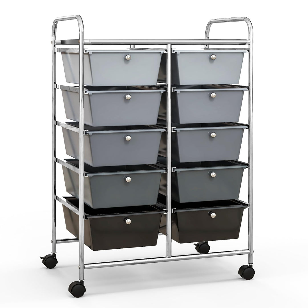 KOMFOTTEU Rollwagen mit 10/15 Schubladen stapelbar, Badrollwagen Rollcontainer mit Metallrahmen, All