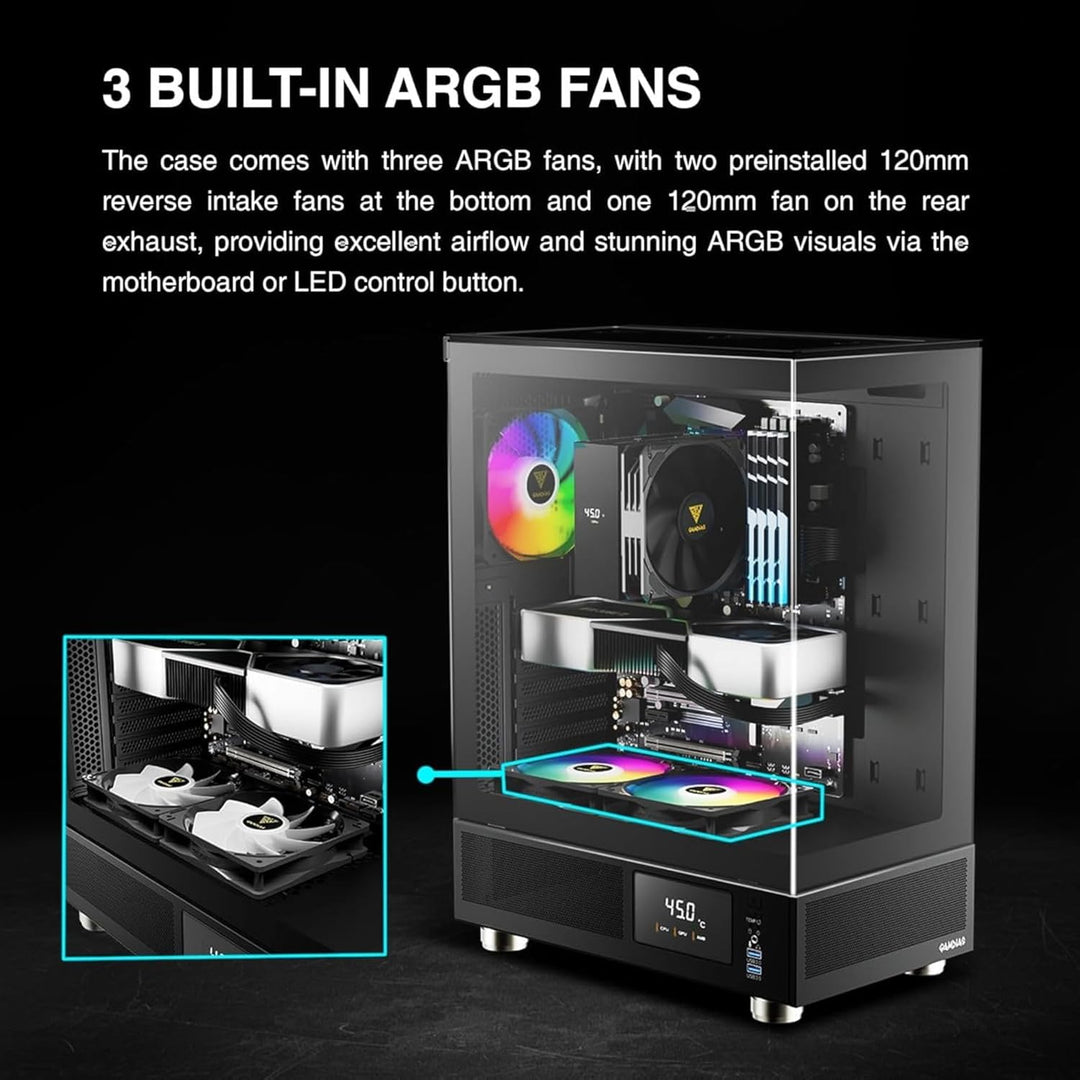 GAMDIAS Atlas E1 ATX Gaming Midi-Tower PC-Gehäuse,Echtzeit-Anzeige mit Software, Enthalten 3 x 120mm