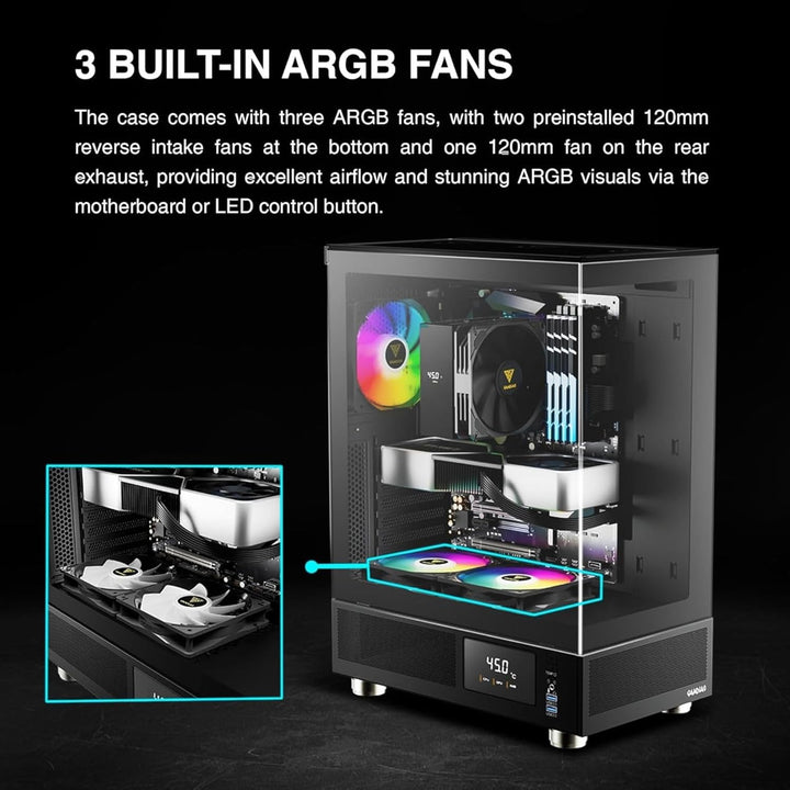 GAMDIAS Atlas E1 ATX Gaming Midi-Tower PC-Gehäuse,Echtzeit-Anzeige mit Software, Enthalten 3 x 120mm
