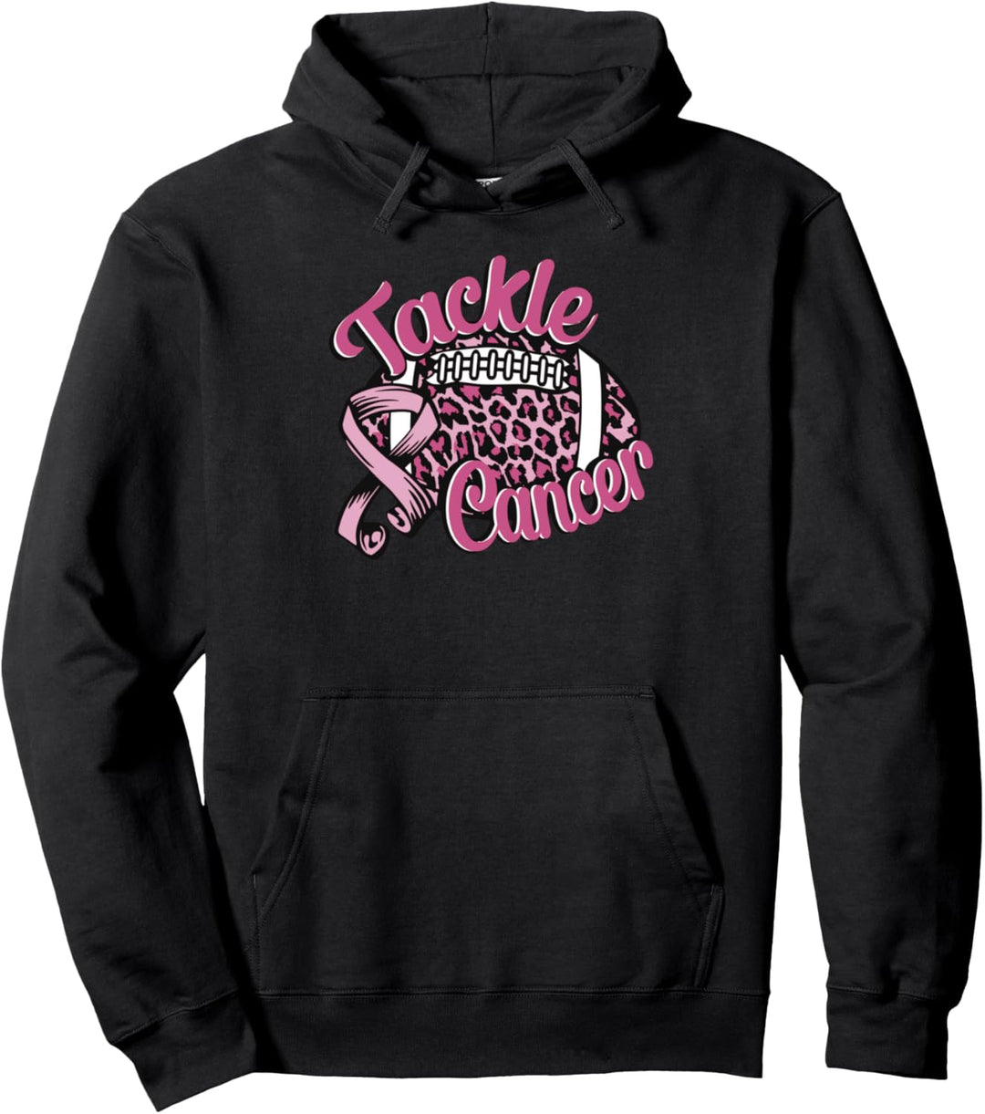 Breast Cancer Awareness Football Tackle Cancer Pink Ribbon Pullover Hoodie
