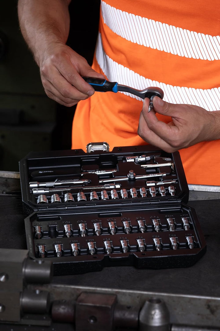 Högert Technik Werkzeugsatz 46-tlg., Steckschlüssel- und Bitsatz 1/4", CRV-Stahl, Gabel-Ring-Schlüss