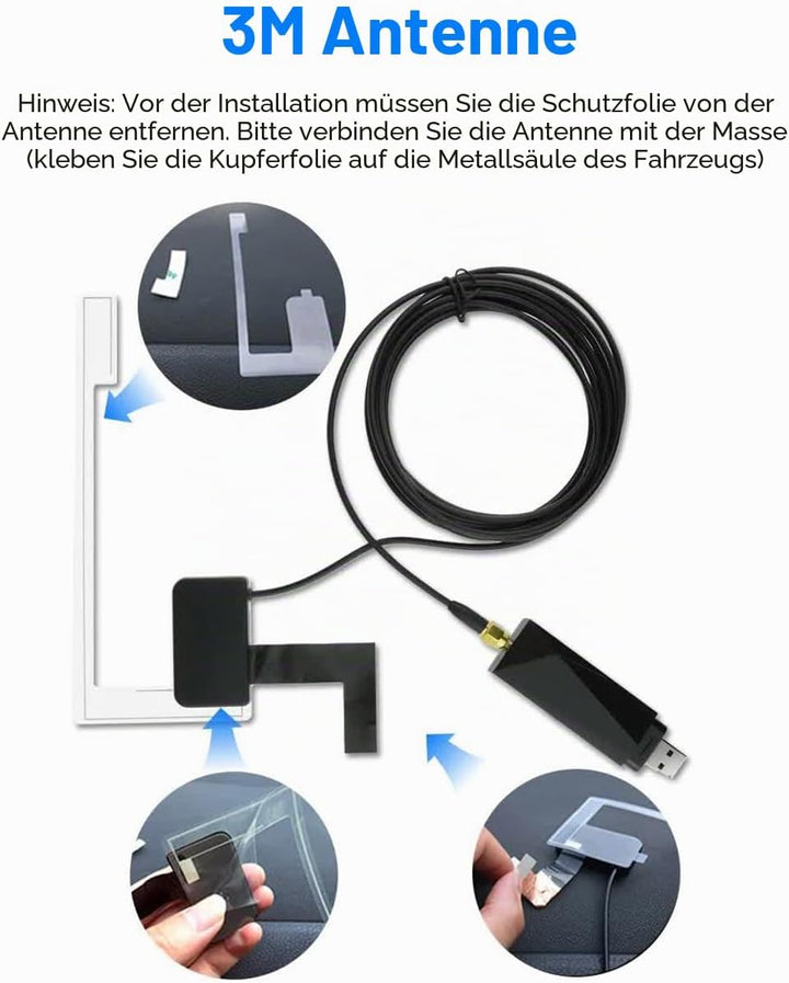 Auto DAB/DAB+ Dongle USB Adapter mit Autoscheibenantenne, Universal für Android Autoradio Player, mi