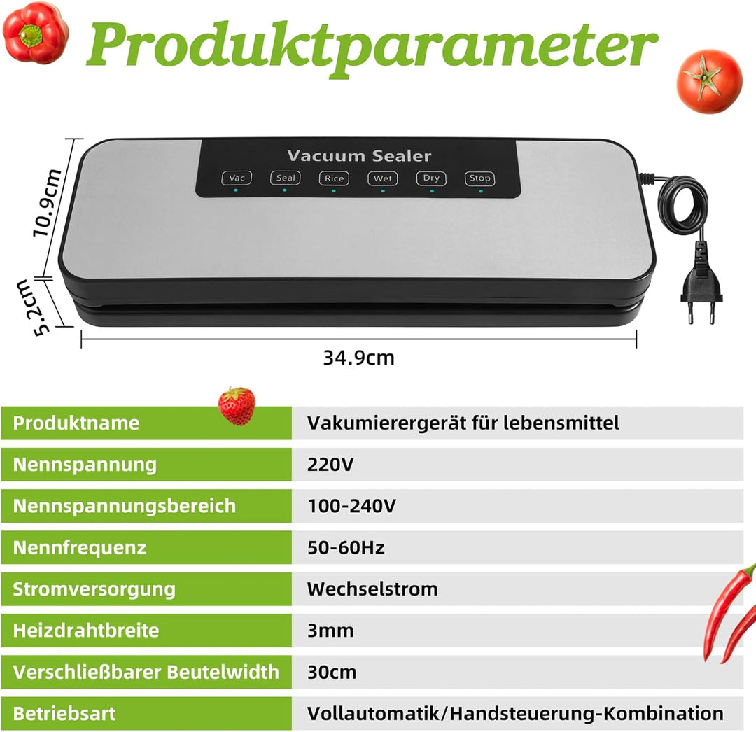Vakuumiergerät für Trockene und Feuchte Lebensmittel: Vakuumierer 5 in 1 mit 50 Vakuumierbeutel, Vak