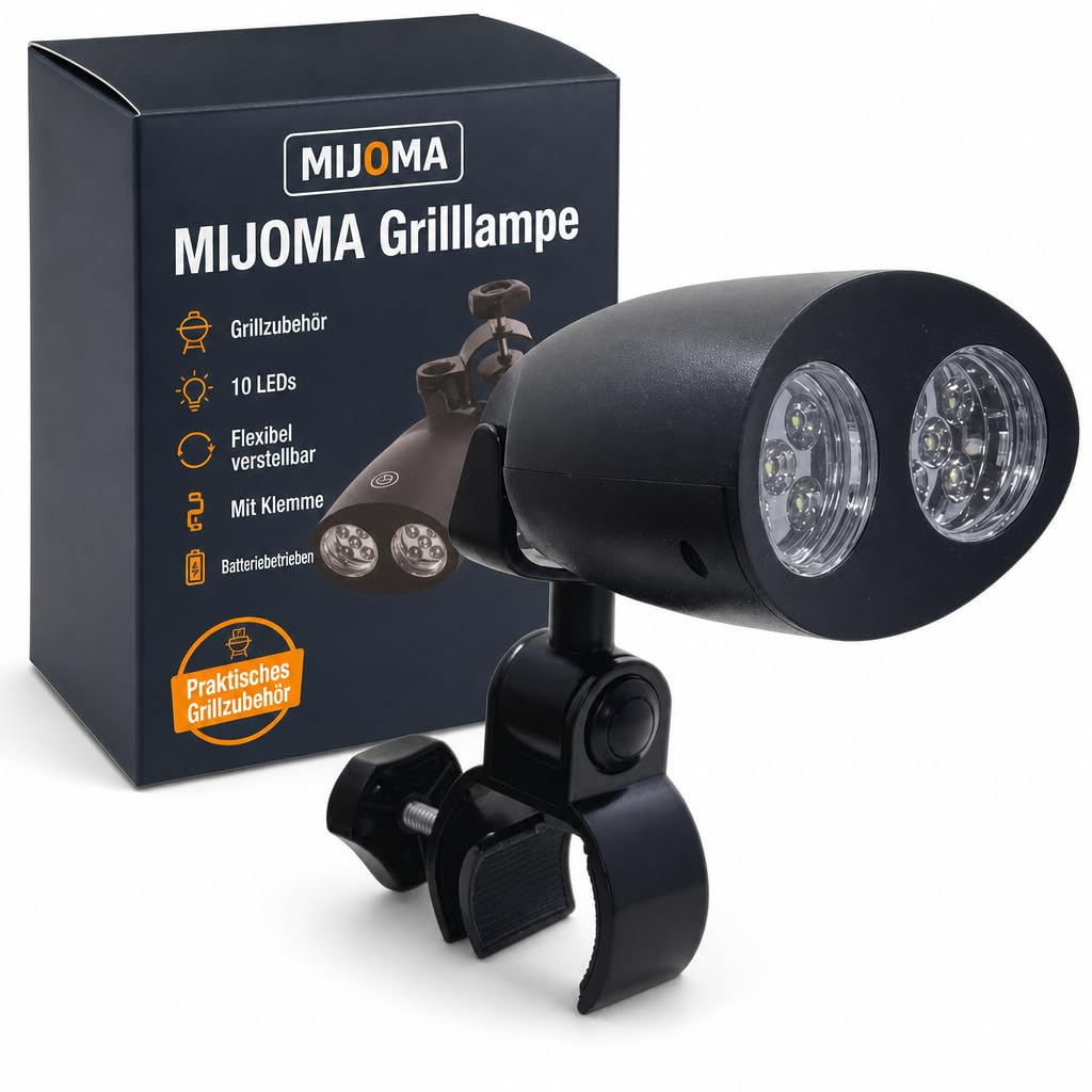 MIJOMA Robuste Grilllampe mit 10 Superhellen LEDs, 180° Flexibler Schwenkmechanismus, Praktische Tou