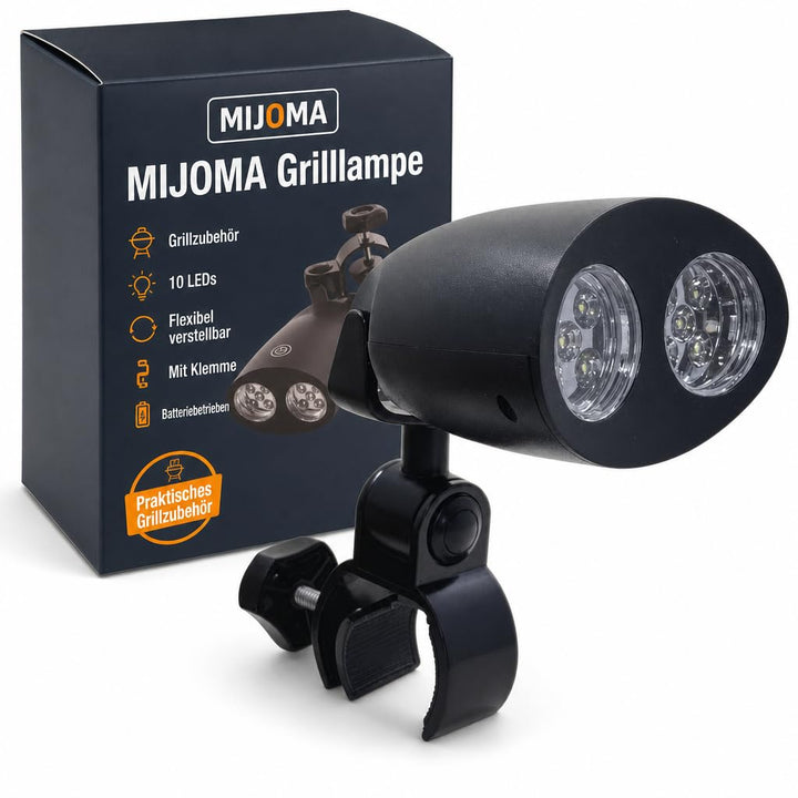 MIJOMA Robuste Grilllampe mit 10 Superhellen LEDs, 180° Flexibler Schwenkmechanismus, Praktische Tou