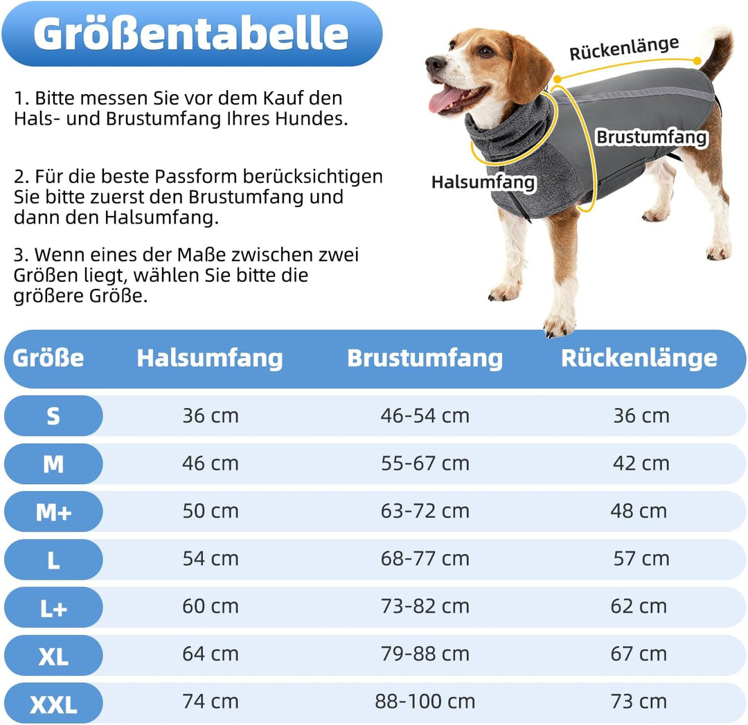SlowTon Wintermantel für Hunde, Warmes Futter aus Polar Fleece Aussenjacke für Hunde mit Rollkragens