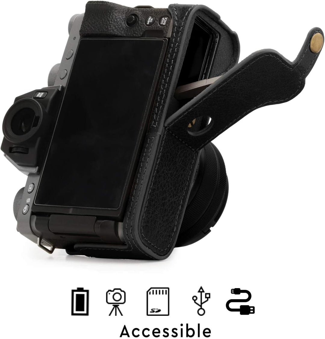 MegaGear MG1885 Ever Ready Kameratasche aus Echtleder, für Fujifilm X-T200, Schwarz, Schwarz
