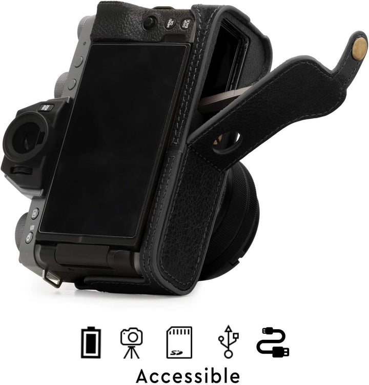 MegaGear MG1885 Ever Ready Kameratasche aus Echtleder, für Fujifilm X-T200, Schwarz, Schwarz