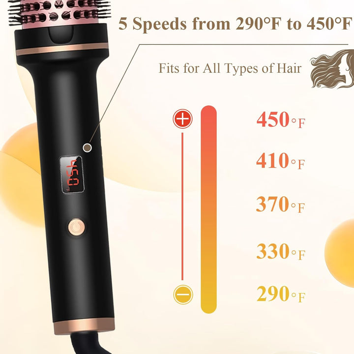 3 In 1 Thermal Brush,38MM Fass Salon One Step Haartrockner und Volumiser Thermobürste,5 Temperaturst