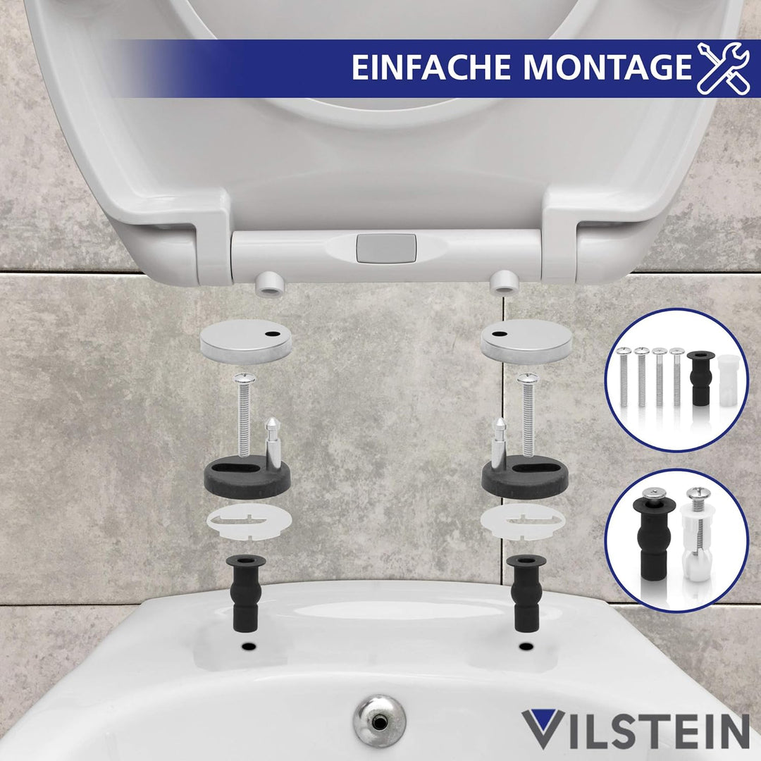 VILSTEIN | Premium Toilettendeckel mit Absenkautomatik | Edelstahl Befestigung | Abnehmbar | Antibak