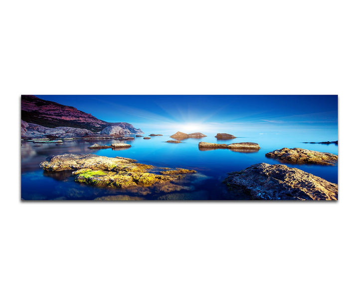 Paul Sinus Art Panoramabild auf Leinwand und Keilrahmen 120x40cm Ukraine Meer Felsen Steine Himmel
