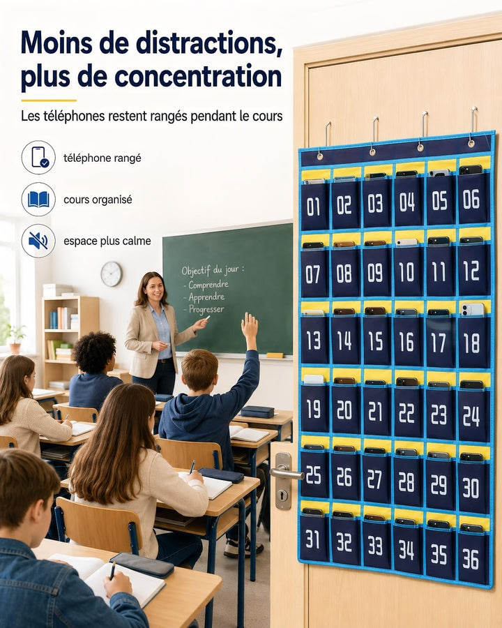 Hemobllo Nummerierte Telefon-Aufbewahrungstasche 37,80 x 26,38 Zoll Vliesstoff 36 Taschen für Klasse