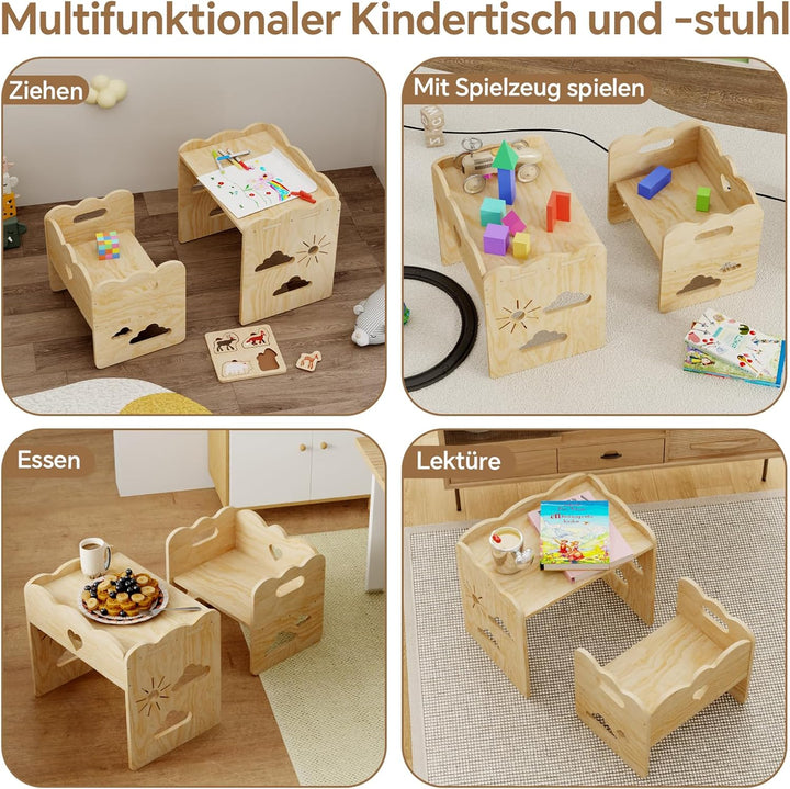 Giklux und Stuhlsets für Kindertisch, Tisch und Stuhl aus Holz, Montessori-Tisch, Montessori-Möbel,