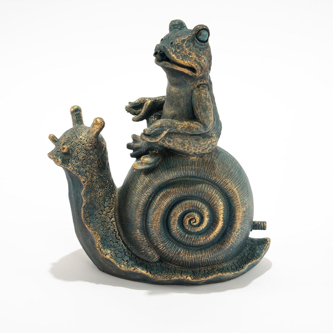 Esotec Wasserspeier-Figur Frosch auf Schnecke Lilly & Nelly, Einzelfigur mit Schlauch, Altkupfer-Des