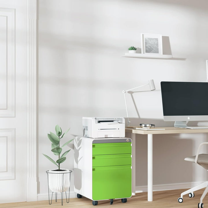 Dripex Metall Rollcontainer Stahl Rollcontainer mit 3 Schubladen und Hängeregistratur Abschliessbare